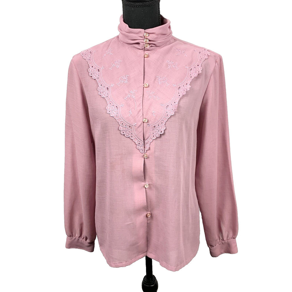 Vintage 70s C.E.O Embroidered Peasant Boho Drapey Semi-Sheer Top Shirt Womens 10